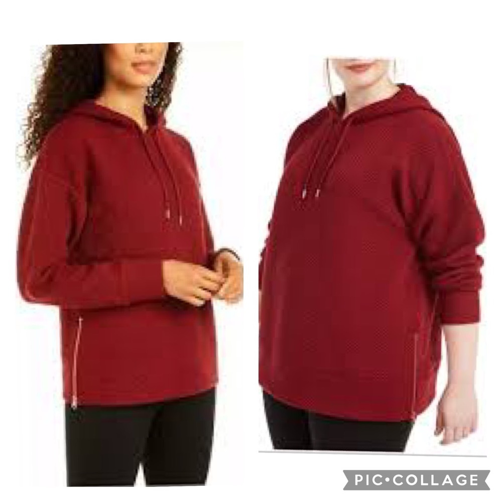 Ideology Womens Burgundy Textured Zipper Hem Hoodie
